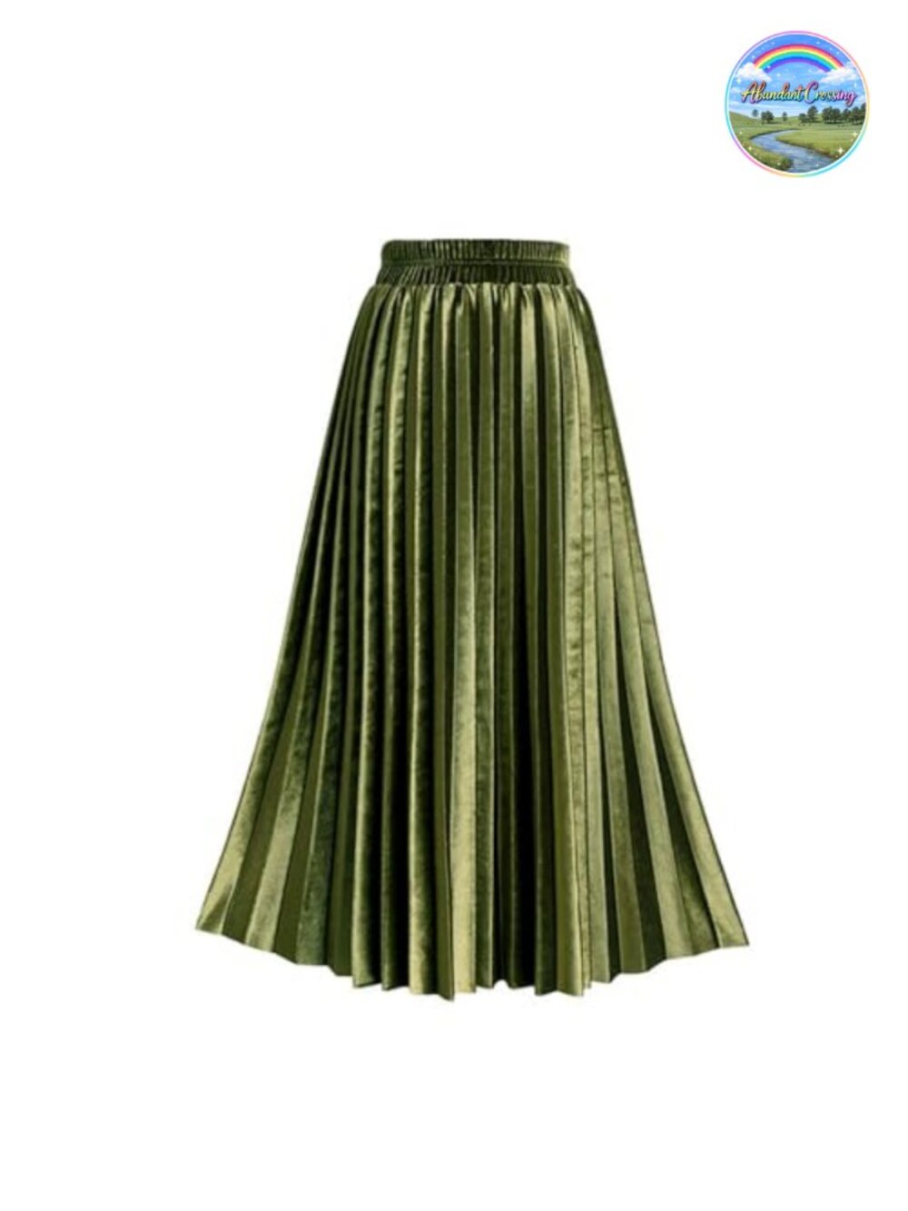 Velvet Midi Skirt High Elastic Waist Pleated A-Line Ruffled Fall Winter